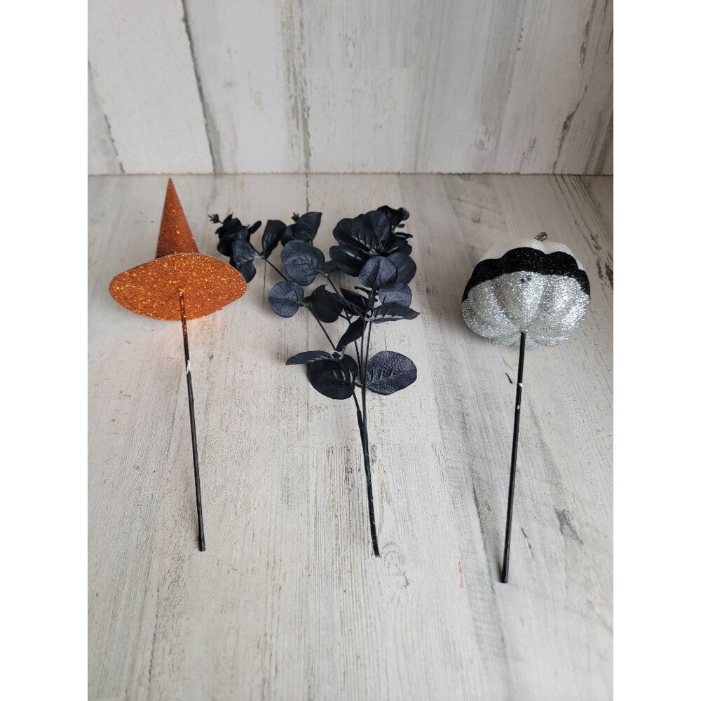 Halloween‎ flower pick witch hat flower Pumpkin set glitter